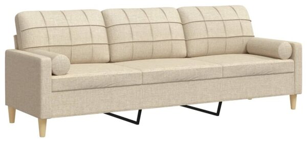 Sofa 3-osobowa z poduszkami, kremowa, 210 cm, obita tkaninÄ