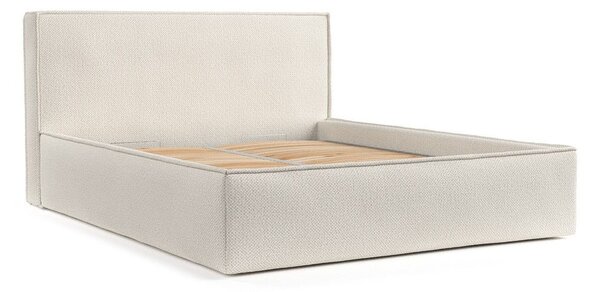 Beżowe tapicerowane łóżko dwuosobowe ze schowkiem ze stelażem 180x200 cm Lounge L – Maison de Rêve