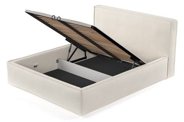 Beżowe tapicerowane łóżko dwuosobowe ze schowkiem ze stelażem 180x200 cm Lounge L – Maison de Rêve