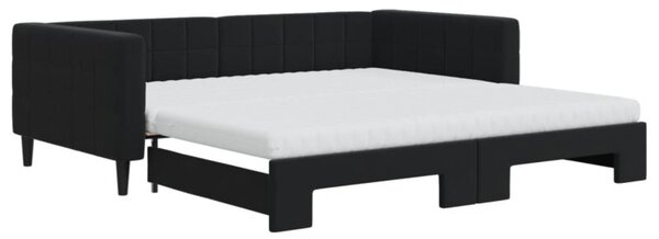 Sofa rozsuwana z materacami, czarna, 100x200 cm, aksamit