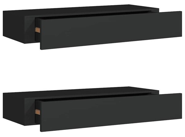 Półki ścienne z szufladą, 2 szt., czarne, 60x23,5x10 cm, mdf