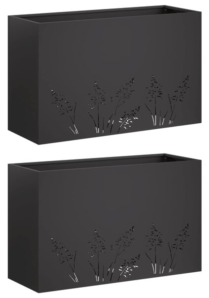 Doniczka ogrodowa 2 szt. Czarny 80 x 20 x 49 cm Stal zimnogięta