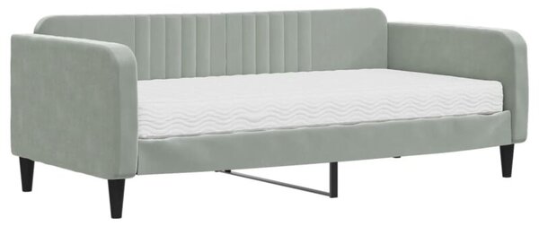 Sofa z materacem do spania, jasnoszara, 90x190 cm, aksamit