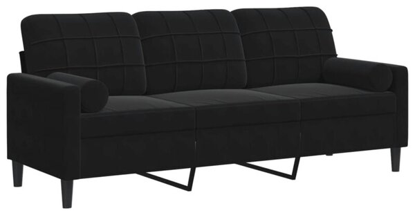 Sofa 3-osobowa z poduszkami, czarna, 180 cm, aksamit