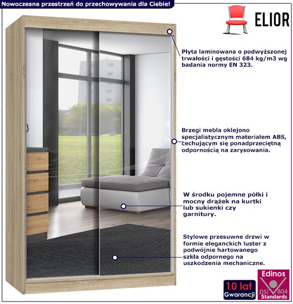 Szafa przesuwna z 2 lustrami 120 cm dąb sonoma G5-W94