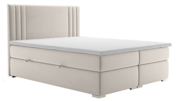 Eleganckie łóżko kontynentalne z materacem typu pocket H3 i opcją pojemnika - MARISE 140x200 kremowe