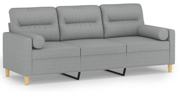 Sofa 3-osobowa z poduszkami, jasnoszara, 180 cm, tkanina