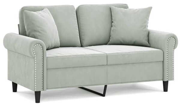 Sofa 2-osobowa z poduszkami, jasnoszara, 120 cm, aksamit