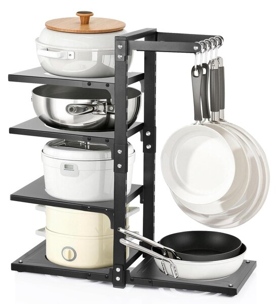 Stojak na garnki organizer - Regulowany - 4 poziomy - Czarny metal - 51 x 22,6 x 53 cm
