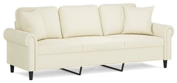 Sofa 3-osobowa z poduszkami, kremowa, 180 cm, aksamit