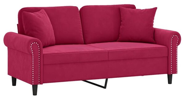 Sofa 2-osobowa z poduszkami, winna czerwieÅ, 140 cm, aksamit