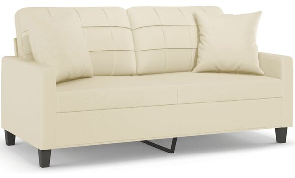 Sofa 2-osobowa z poduszkami, kremowa, 140 cm, sztuczna skÃ³ra