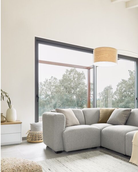 Biała/w naturalnym kolorze lampa stojąca z drewnianym kloszem (wysokość 210 cm) Juhe Ash – Kave Home
