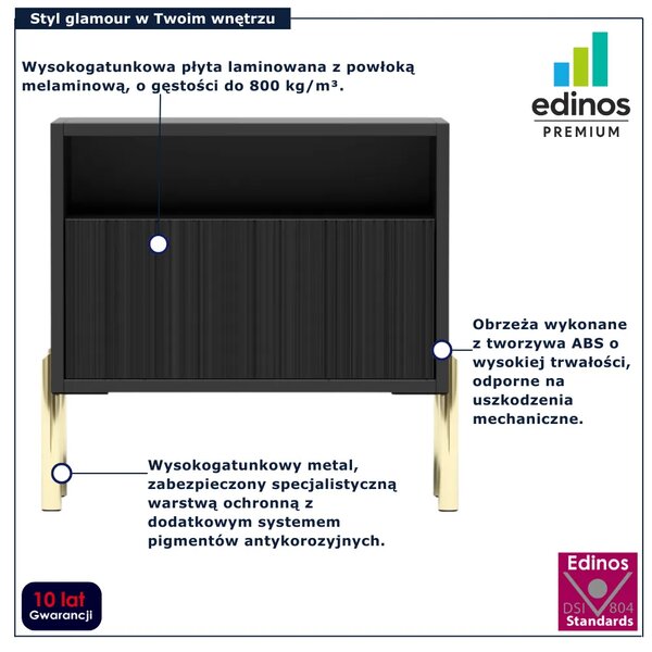 Czarna ryflowana szafka nocna w stylu glamour L0-E75