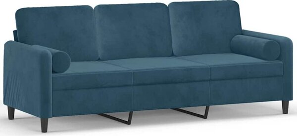 Sofa 3-osobowa z poduszkami, niebieska, 180 cm, aksamit