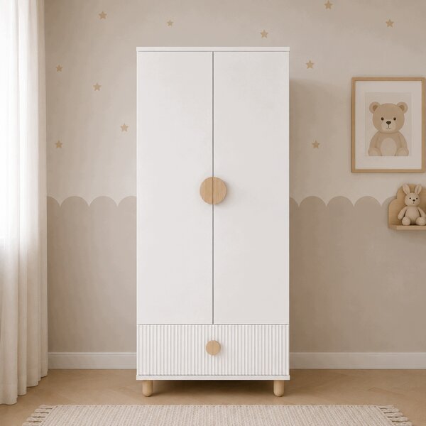 Szafa dwudrzwiowa LOFT z szufladą – Garderoba 186 cm - Biała