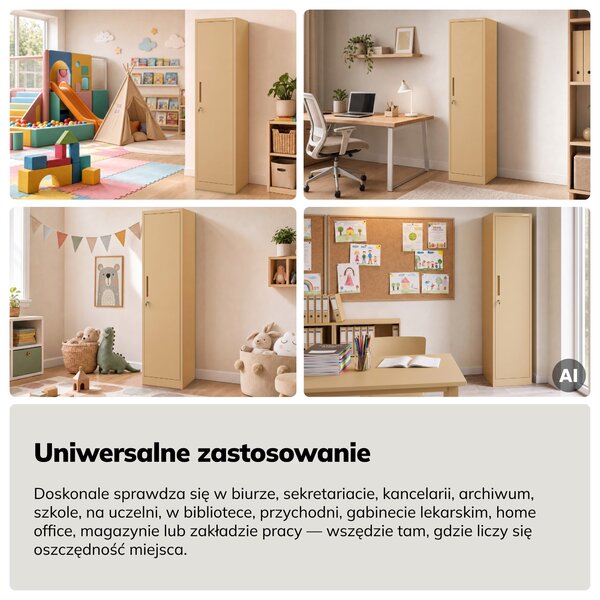Szafa biurowa metalowa na akta, wąska, beżowa, 450x1850x400 mm: ALEX Fresh Style
