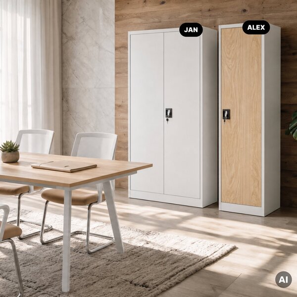 Szafa biurowa metalowa na akta biała/dąb sonoma, 450x1850x400 mm: ALEX Eco Design