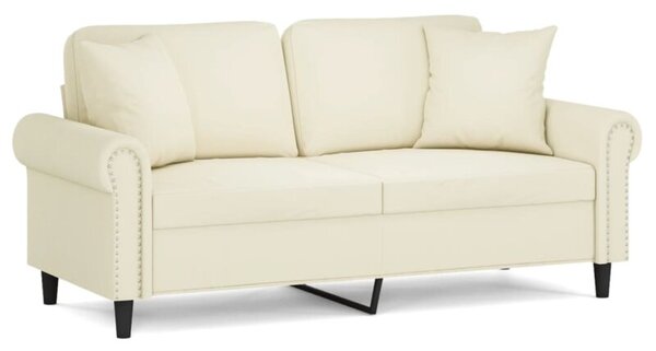 Sofa 2-osobowa z poduszkami, kremowa, 140 cm, aksamit