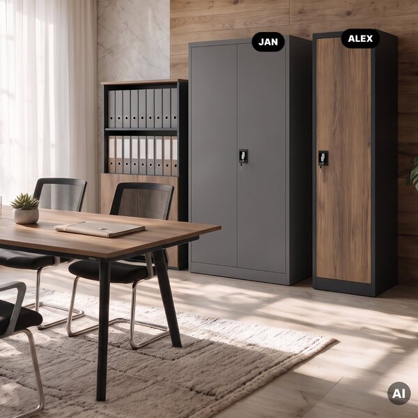 Szafa biurowa metalowa na akta antracytowa/orzech, 450x1850x400 mm: ALEX Eco Design