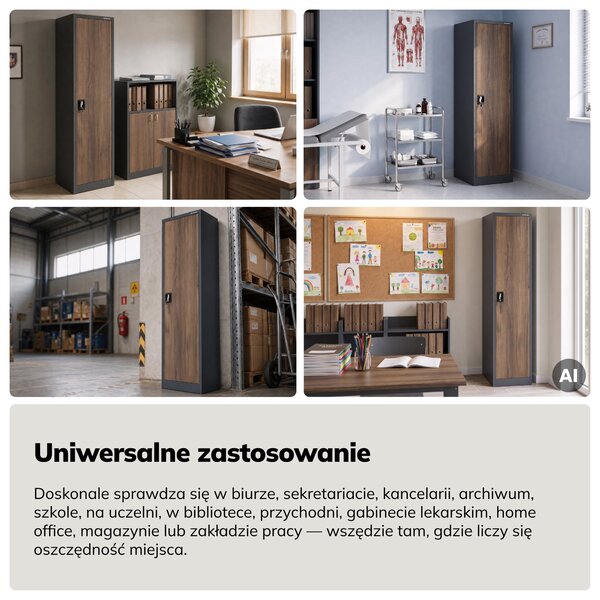 Szafa biurowa metalowa na akta antracytowa/orzech, 450x1850x400 mm: ALEX Eco Design