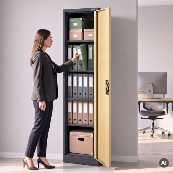 Szafa biurowa metalowa na akta antracytowa/orzech, 450x1850x400 mm: ALEX Eco Design