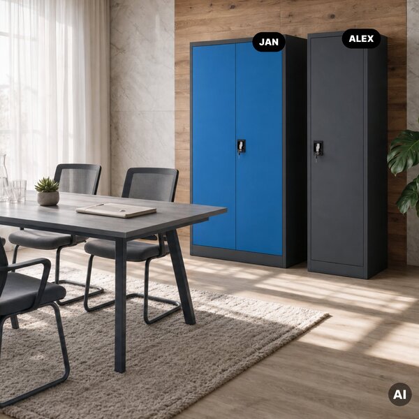 Szafa biurowa metalowa na akta, wąska, antracytowa, 450x1850x400 mm: ALEX