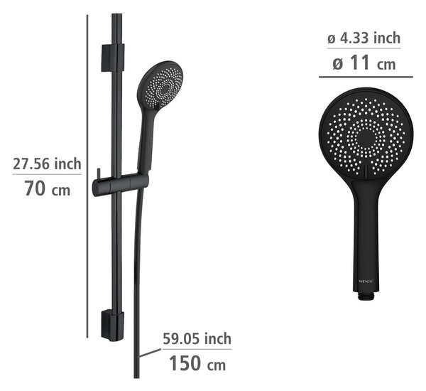 Czarny zestaw prysznicowy ze stali nierdzewnej 70 cm Water Saving – Wenko