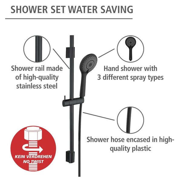 Czarny zestaw prysznicowy ze stali nierdzewnej 70 cm Water Saving – Wenko