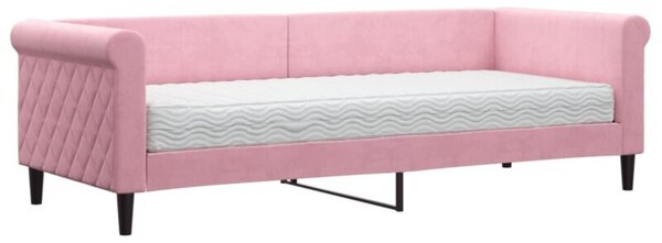 Sofa z materacem do spania, różowa, 80x200 cm, aksamit