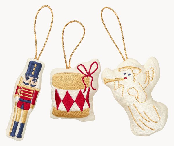 Ręcznie wykonany komplet ozdób choinkowych z bawełny Nutcracker, 3 elem