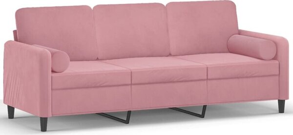 Sofa 3-osobowa z poduszkami, rÃ³Å¼owa, 180 cm, aksamit