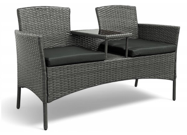 Meble ogrodowe Ratina, dwuosobowa sofa ze stolikiem, kolor szary, poduszki szare