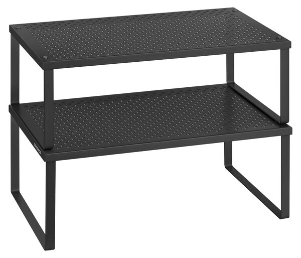 SONGMICS, zestaw 2 półek na przyprawy, półka kuchenna, rozkładana, możliwość układania jedna na drugiej, stal – wymiary 40 cm, kolor: czarny