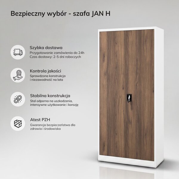 Szafa biurowa wysoka Eco Design Jan H, 90x40x195 cm, biały/orzech