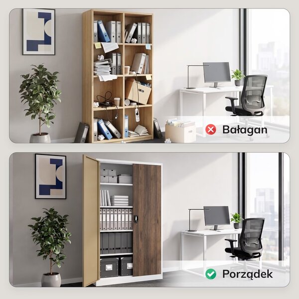 Szafa biurowa na akta szeroka Eco Design Jan II, 115x40x185 cm, biały/orzech