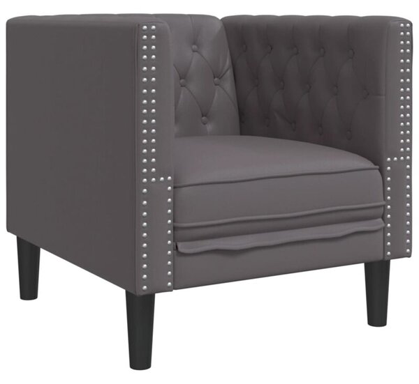 Fotel chesterfield, szary, tapicerowany sztucznÄ skÃ³rÄ