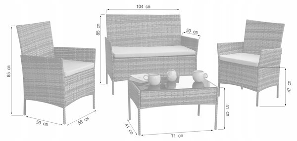Zestaw mebli ogrodowych - sofa fotele i stolik Natal 010 szary