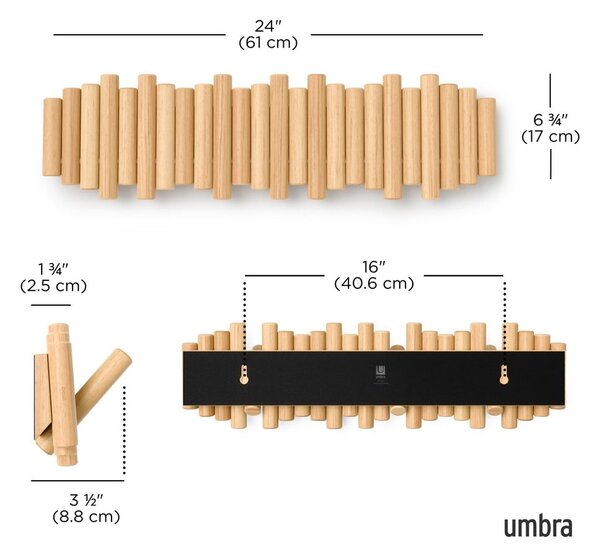 Wieszak ścienny z litego drewna sosnowego w naturalnym kolorze 61 cm Picket – Umbra