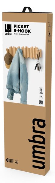 Wieszak ścienny z litego drewna sosnowego w naturalnym kolorze 61 cm Picket – Umbra