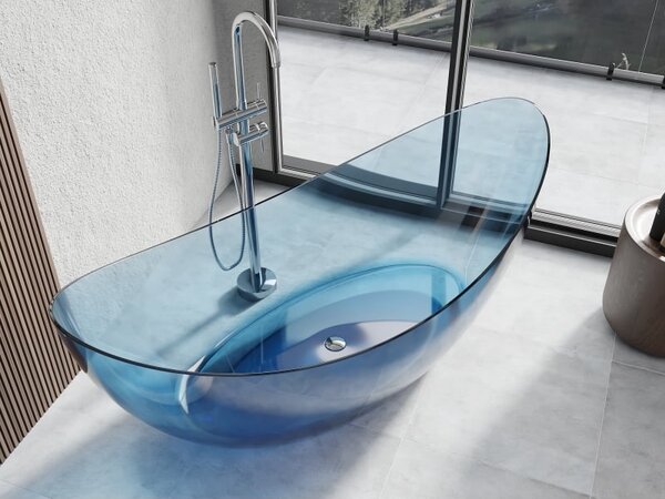 Mexen Vea denim wanna wolnostojąca transparentna 180 x 80 cm, korek chrom - 58091808007