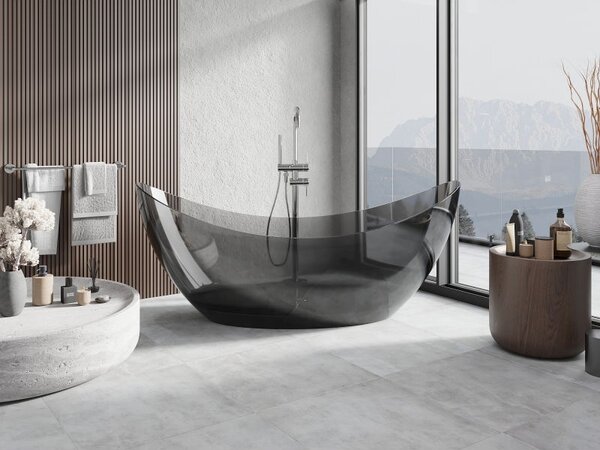 Mexen Vea black wanna wolnostojąca transparentna 180 x 80 cm, korek chrom - 58091808013