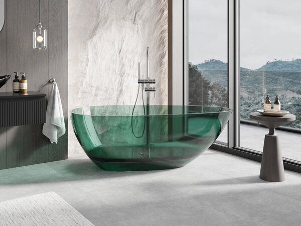 Mexen Glass teal wanna wolnostojąca transparentna 170 x 85 cm, korek chrom - 58061708511