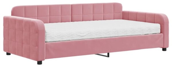 Sofa z materacem do spania, różowa, 100x200 cm, aksamit