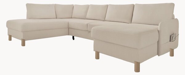 Panoramiczna sofa narożna z weluru z funkcją spania i schowkiem Nela (8-osobowa)