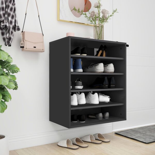 Szafka na buty, czarna, 60x35x70 cm, materiał drewnopochodny