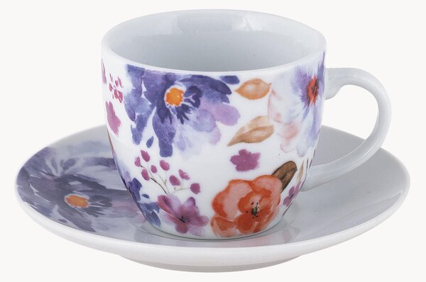 Komplet filiżanek ze spodkiem z porcelany Peony, 6 elem