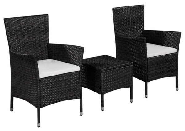 Zestaw Mebli Ogrodowych Bistro 3-Częściowy Czarny Rattan Na Taras Balkon Ogród