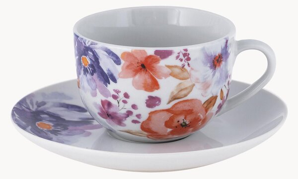 Komplet filiżanek ze spodkiem z porcelany Peony, 4 elem