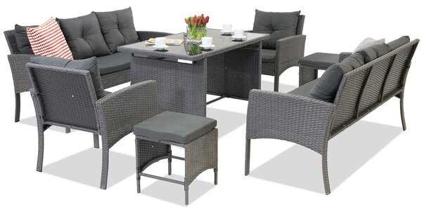 Meble ogrodowe z technorattanu z pufami Bari Apetito 8 Garden Point antracyt
